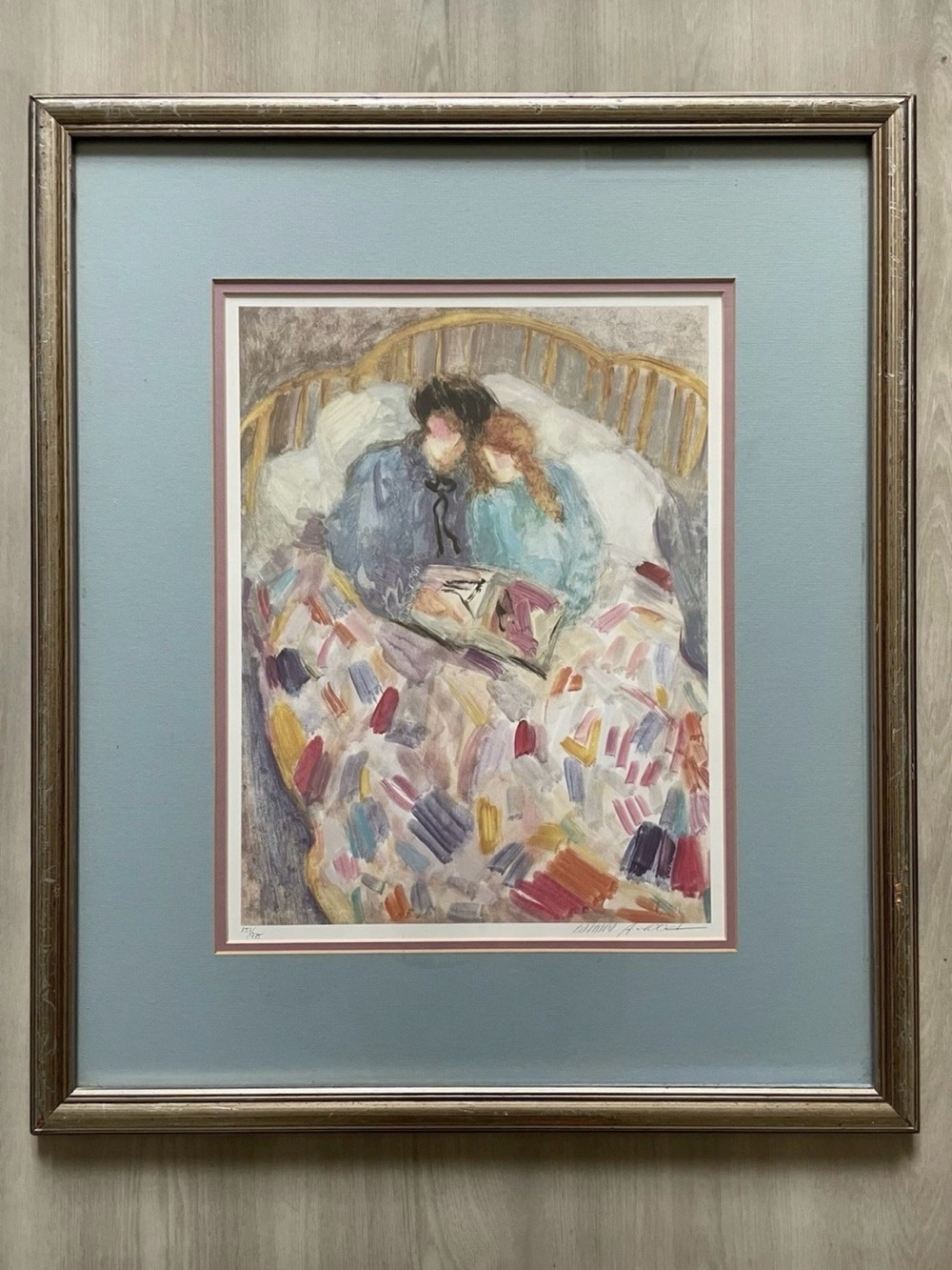 Vintage Barbra Wood Offset Lithograph Couple Reading Limited Edition 151 Of 976
